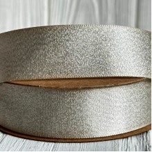 Лента атласная двусторонняя с серебряным напылением, 2,5 см, песочный, рулон 18 м