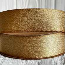 Лента атласная двусторонняя с серебряным напылением, 2,5 см, золотой, рулон 18 м