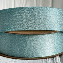 Лента атласная двусторонняя с серебряным напылением, 2,5 см, аквамарин, рулон 18 м