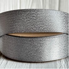 Лента атласная двусторонняя с серебряным напылением, 2,5 см, серый, рулон 18 м