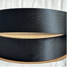 Лента атласная двусторонняя с серебряным напылением, 2,5 см, черный, рулон 18 м