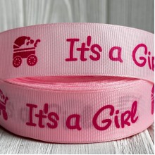 Репс 2,5 см, It's a Girl, светло-розовый, рулон 23 м