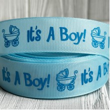 Репс 2,5 см, It's a Boy, голубой, рулон 23 м
