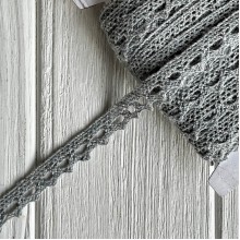 Кружево вязаное (D03401), светло-серое, 11 мм, рулон 45 м