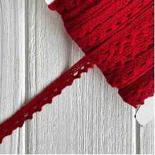 Кружево вязаное (D03401), темно-красное, 11 мм, рулон 45 м