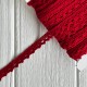 Кружево вязаное (D03401), темно-красное, 11 мм, рулон 45 м