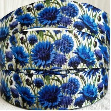 Репс 2,5 см, большие синие васильки на белом, рулон 23 м