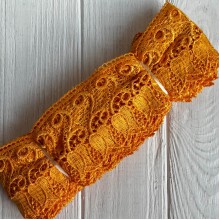 Кружево макраме Тюльпан, 7 см, темно-желтое, рулон 9 м