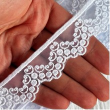 Кружево органзовое (D30105), 2,5 см, белое, рулон 13 м