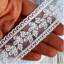 Кружево органзовое (D30114), 3,3 см, белое, рулон 13 м