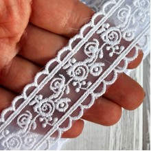 Кружево органзовое (D30107), 3 см, белое, рулон 13 м