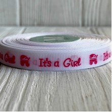 Репс 1,2 см, It's a Girl, белый, рулон 23 м