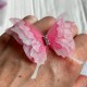 Шифоновая бабочка трехслойная со стразами (хамелеон), 6х5,5 см, розово-коралловая, упаковка 25 шт.