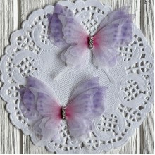 Шифоновая бабочка трехслойная со стразами (хамелеон), 5,7х5,5 см, лилово-малиновая, упаковка 25 шт.