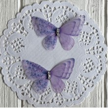 Шифоновая бабочка трехслойная со стразами (двосторонняя), 5,4х4,2 см, лилово-фиолетовая, упаковка 25 шт.