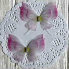 Шифоновая бабочка трехслойная со стразами (хамелеон), 6х5,5 см, малиново-оливковая, упаковка 25 шт.