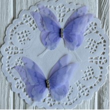 Шифоновая бабочка трехслойная со стразами (хамелеон), 5,7х5,5 см, лиловая, упаковка 25 шт.