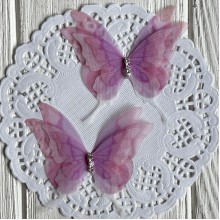 Шифоновая бабочка трехслойная со стразами (хамелеон), 5,7х5,5 см, пудрово-сиреневая, упаковка 25 шт.