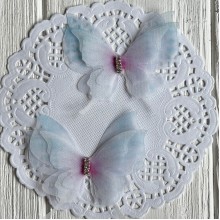 Шифоновая бабочка трехслойная со стразами (хамелеон), 5,7х5,5 см, голубо-малиновая, упаковка 25 шт.