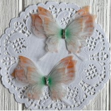 Шифоновая бабочка трехслойная со стразами (хамелеон), 6х5,5 см, оранжево-зеленая, упаковка 25 шт.