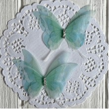 Шифоновая бабочка трехслойная со стразами (хамелеон), 6х5,5 см, тифани-зеленая, упаковка 25 шт.