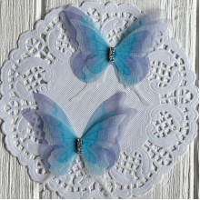 Шифоновая бабочка трехслойная со стразами (хамелеон), 5,7х5,5 см, лилово-бирюзовая, упаковка 25 шт.