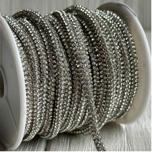 Стразовый шнур, 3,5 мм, серебряный, рулон 10 м