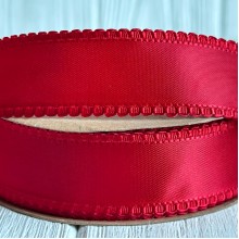 Атлас двусторонний с кантом, 2,5 см, красный, рулон 18,5 м