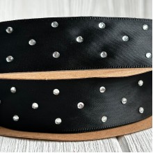 Атлас со стразами, 2,5 см, черный, рулон 18,5 м