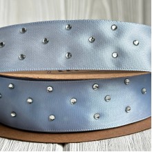 Атлас со стразами, 2,5 см, голубой, рулон 18,5 м