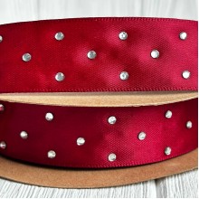 Атлас со стразами, 2,5 см, бургунди, рулон 18,5 м