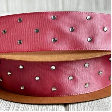 Атлас со стразами, 2,5 см, пудровый, рулон 18,5 м