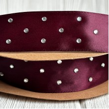 Атлас со стразами, 2,5 см, вишневый, рулон 18,5 м