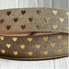 Лента мешковина с золотым сердечком, 2,5 см, натуральная, рулон 9 м