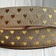 Лента мешковина с золотым сердечком, 2,5 см, натуральная, рулон 9 м