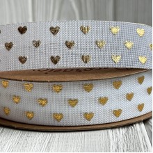 Лента мешковина с золотым сердечком, 2,5 см, белая, рулон 9 м