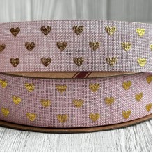 Лента мешковина с золотым сердечком, 2,5 см, светло-розовая, рулон 9 м