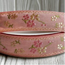Лента с вышивкой (D19827), 2,5 см, розовая, рулон 23 м