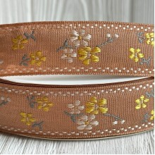 Лента с вышивкой (D19829), 2,5 см, кофейная, рулон 23 м