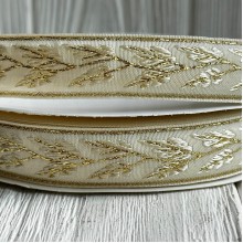 Лента с вышивкой (D19814), 2 см, молочно-золотая, рулон 23 м