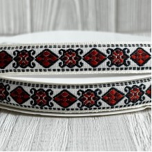 Лента с вышивкой (D19817), 1,7 см, бело-красно-черная, рулон 23 м