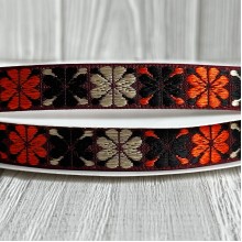 Лента с вышивкой (D19820), 1,5 см, коричнево-оранжево-бежевая, рулон 23 м