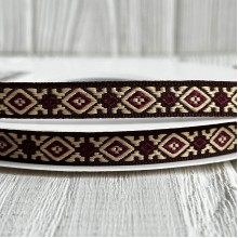Лента с вышивкой (D19808), 1 см, черно-бежевая, рулон 23 м