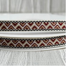 Лента с вышивкой (D19809), 1 см, бело-коричневая, рулон 23 м