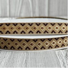 Лента с вышивкой (D19806), 1,2 см, бежево-коричневая, рулон 23 м