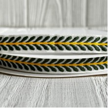 Лента с вышивкой (D19810), 1,2 см, черно-зелено-желтая, рулон 23 м