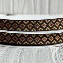 Лента с вышивкой (D19804), 1,2 см, бежево-коричневая, рулон 23 м