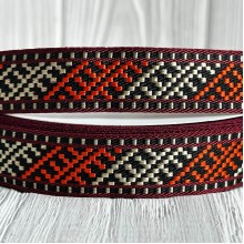 Лента с вышивкой (D19823), 2 см, коричнево-оранжево-бежевая, рулон 23 м