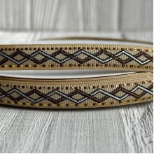 Лента с вышивкой (D19805), 1,2 см, бежево-коричневая, рулон 23 м