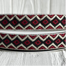 Лента с вышивкой (D19819), 2 см, черно-бело-красная, рулон 23 м